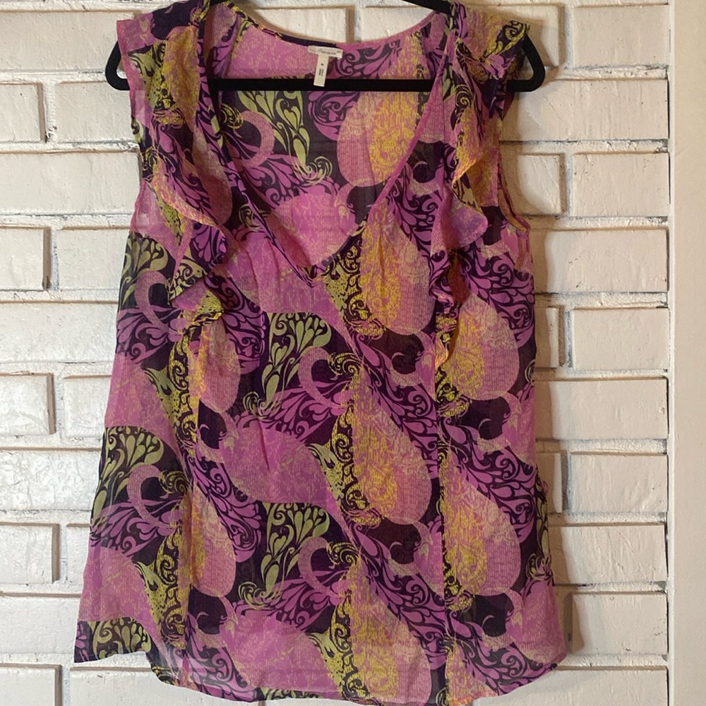 Flounce Silk Paisley blouse with ruffle